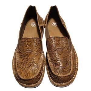 Ariat Cruiser Slip On Womens SZ 8.5 B IN Brown Floral Embossed Leather Loafers